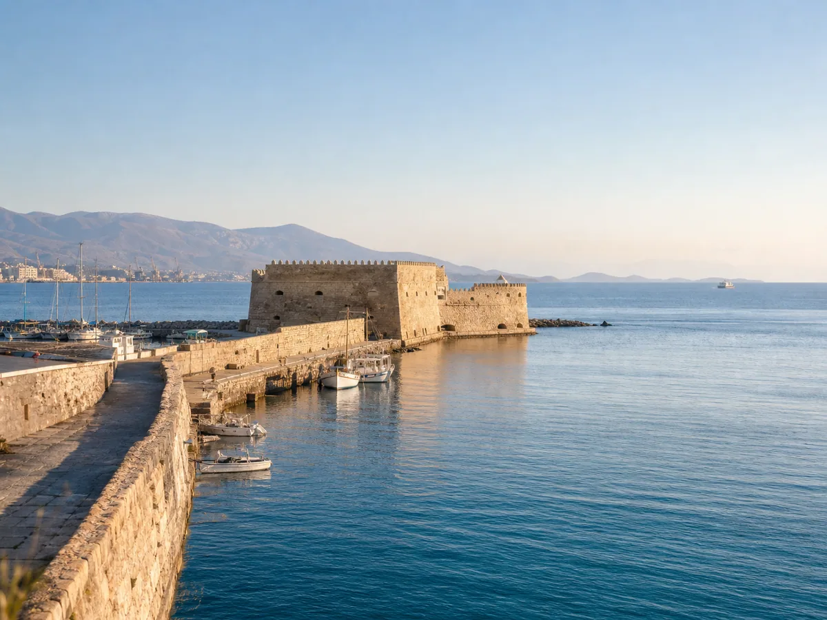 Heraklion Venetian harbour and the Koules fortress in morning light
