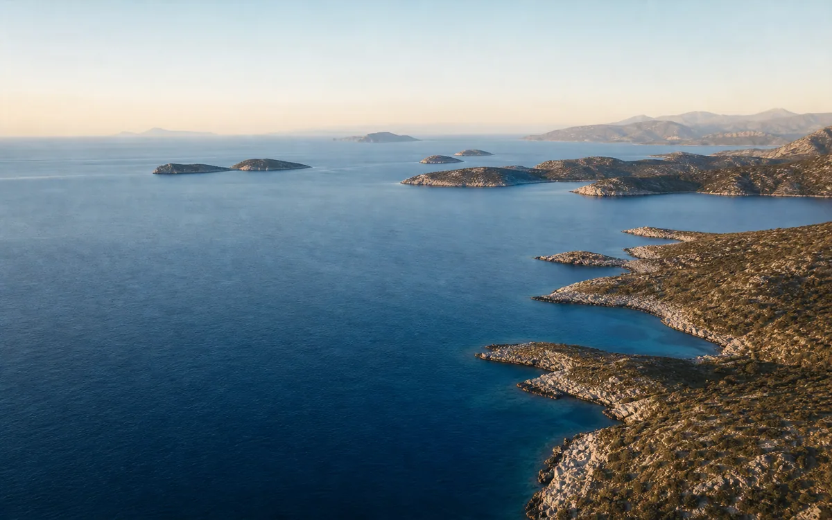 Aegean coastline and islands in soft morning light